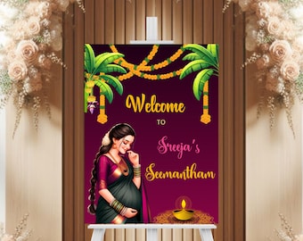 Seemantham Welcome Board for Indian Baby Shower or Sreemantham Welcome Sign for Godh Bharai, Valaikappu, Instant Digital Download