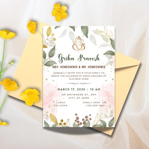 Indian Housewarming Invitation, Customizable Invitation for Indian house warming, Grihapravesh Invites, gruhapravesam invitation