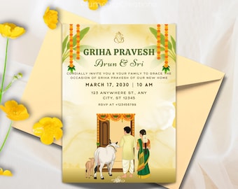 Indian Housewarming Invitation, Customizable Invitation for Indian house warming, Grihapravesh Invites, gruhapravesam invitation