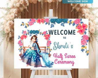 Half Saree Ceremony Welcome Sign, South Indian Puberty Ceremony or Half Saree Function Welcome Sign, Instant Digital Download