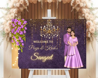 Sangeet Welcome Sign: Indian Wedding Decor (Digital Download), Customizable, Indian Wedding Signage, 3 Sizes