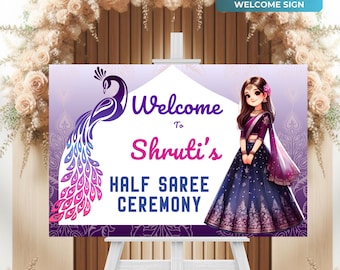Half Saree Ceremony Welcome Sign, Customizable South Indian Puberty Ceremony or Half Saree Function Welcome Sign, Instant Digital Download