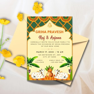 Indian Housewarming Invitation, Customizable Invitation for Indian house warming, Grihapravesh Invites, gruhapravesam invitation