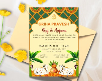 Indian Housewarming Invitation, Customizable Invitation for Indian house warming, Grihapravesh Invites, gruhapravesam invitation