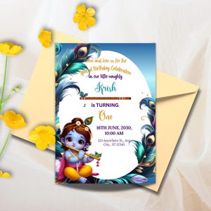 Krishna Invitation, Editable Indian Krishna Theme Invitation, Lord Krishna Invites for Birthday, Krishna Theme Mobile Invitation