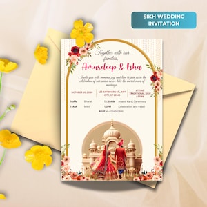 Convite de casamento Sikh, convite de casamento Punjabi personalizável para a cerimônia de Anand Karaj, cartão de casamento Sikh indiano, download digital instantâneo