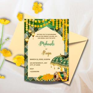 Mehndi Invitation 5x7&quot;, Editable  Invitation for Mehendi Night,  Mehendi Invitation Card for your Henna Event