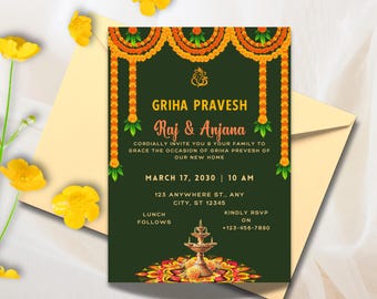 Invito per inaugurazione della casa indiana, invito personalizzabile per inaugurazione della casa indiana, inviti Grihapravesh, invito gruhapravesam