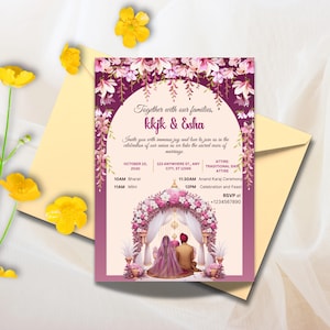 Faire-part de mariage sikh, faire-part de mariage pendjabi personnalisable pour la cérémonie d'Anand Karaj, carte de mariage sikh indien, téléchargement numérique instantané