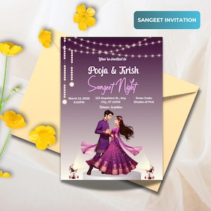Faire-part Sangeet, faire-part personnalisable pour une soirée Sangeet, invitations indiennes Sangeet pour votre soirée Sangeet - Taille 5 x 7"