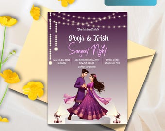 Invito Sangeet, invito personalizzabile per la festa Sangeet, inviti indiani Sangeet per la tua serata di festa Sangeet - Dimensioni 5x7"