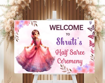 Elegant Half Saree Ceremony Welcome Sign, South Indian Puberty Ceremony or Half Saree Function Welcome Sign, Instant Digital Download
