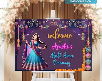 Half Saree Ceremony Welcome Sign, South Indian Puberty Ceremony or Half Saree Function Welcome Sign, Instant Digital Download
