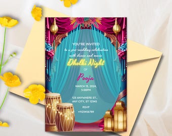 Dholki Invitation, Editable Colorful Invitation for Dholki Night, Dholki Invite Card for your Dholki Night, Digital Download