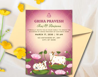 Indian Housewarming Invitation, Editable Invitation for Indian house warming, Grihapravesh Invites, gruhapravesam invitation