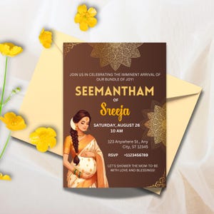 Sreemantham für Ihre indische Babyparty, Valaikappu oder Godh Barai oder Seemantham Einladungskarten einladen, Sofort Download