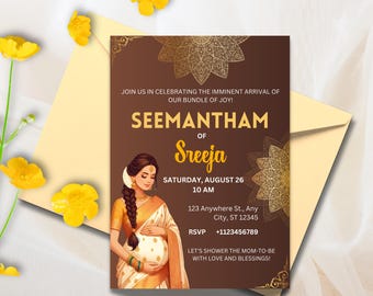 Sreemantham invite for your Indian Baby Shower, Valaikappu or Godh Barai or Seemantham Invitation Cards, Instant Download