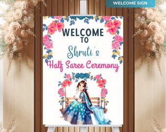 Half Saree Ceremony Welcome Sign, Customizable South Indian Puberty Ceremony or Half Saree Function Welcome Sign, Instant Download