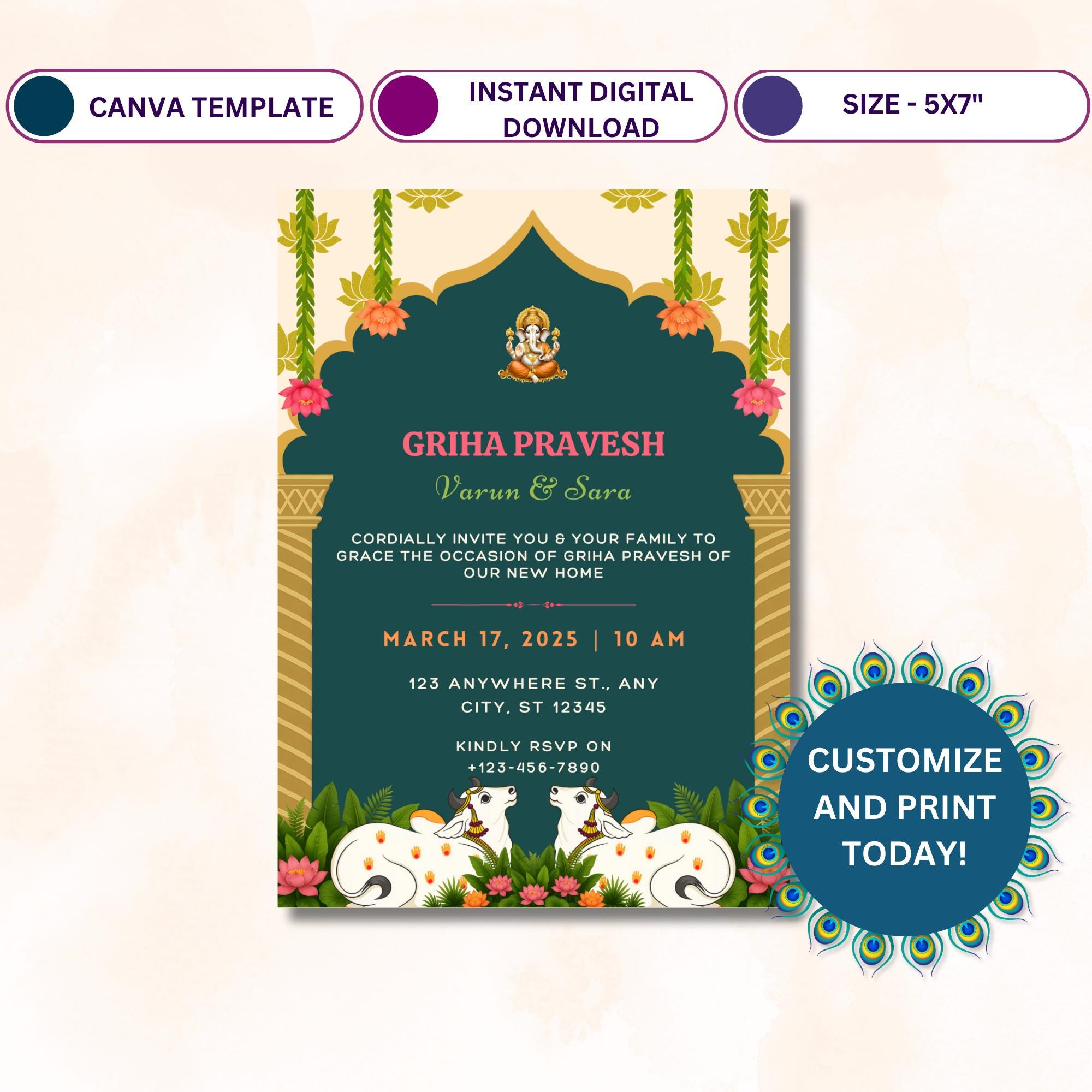 Indian Housewarming Invitation, Customizable Invitation for Indian ...