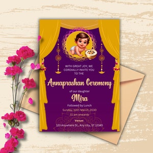 Invito alla cerimonia di svezzamento per Annaprasan, invito Annaprashan per Annaprasana del bambino