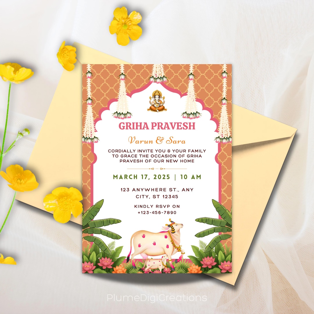 Indian Housewarming Invitation: Grihapravesh Canva Template (5x7 ...