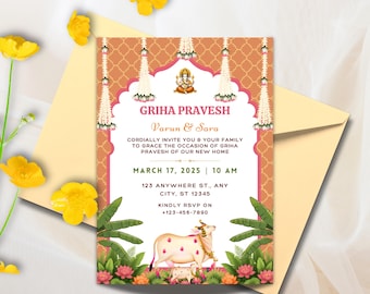Indian Housewarming Invitation: Grihapravesh Canva Template (5x7 Digital Download)