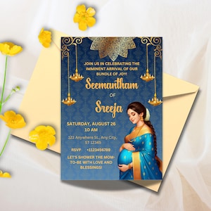 Convite Sreemantham para seu chá de bebê indiano, Valaikappu ou Godh Barai ou cartões de convite Seemantham, download instantâneo