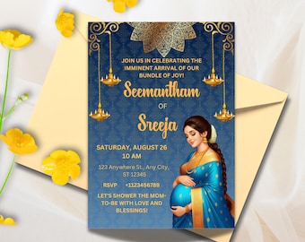 Sreemantham invite for your Indian Baby Shower, Valaikappu or Godh Barai or Seemantham Invitation Cards, Instant Download