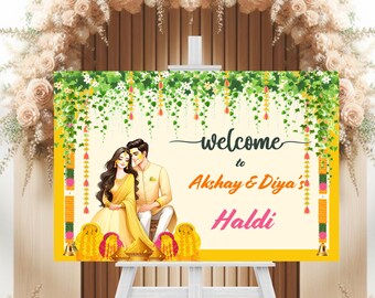 Letrero Haldi para su evento Haldi, letrero de bienvenida Haldi personalizable para decoración Haldi, letreros Haldi para decoración Haldi