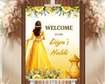Letrero Haldi para su evento Haldi, letrero de bienvenida Mayun personalizable para decoración Mayoon, letreros Haldi para decoración Haldi