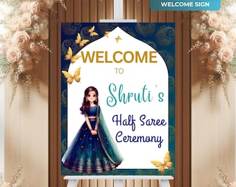 Half Saree Ceremony Welcome Sign, Customizable South Indian Puberty Ceremony or Half Saree Function Welcome Sign, Instant Download