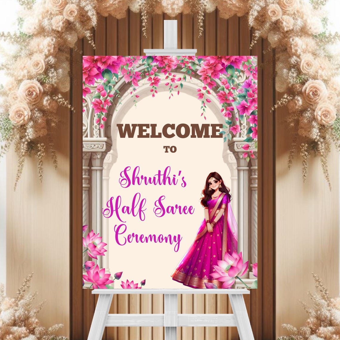 Buy Half Saree Ceremony Welcome Sign, Customizable South Indian Puberty ...
