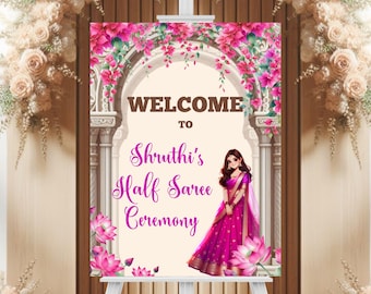Half Saree Ceremony Welcome Sign, Customizable South Indian Puberty Ceremony or Half Saree Function Welcome Sign, Instant Digital Download