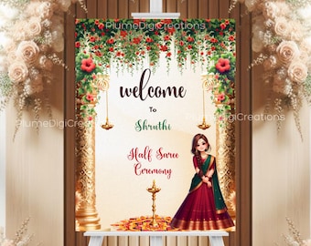 Half Saree Ceremony Welcome Sign, Customizable South Indian Puberty Ceremony or Half Saree Function Welcome Sign