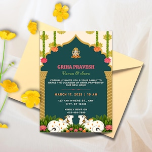 Indian Housewarming Invitation, Customizable Invitation for Indian house warming, Grihapravesh Invites, gruhapravesam invitation