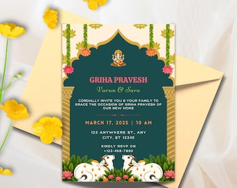 Indian Housewarming Invitation, Customizable Invitation for Indian house warming, Grihapravesh Invites, gruhapravesam invitation