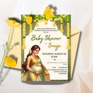 Invitación de Sreemantham para su Baby Shower indio, Valaikappu o Godh Barai o Tarjetas de invitación Seemantham, Descarga instantánea