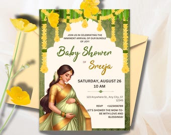Sreemantham invite for your Indian Baby Shower, Valaikappu or Godh Barai or Seemantham Invitation Cards, Instant Download
