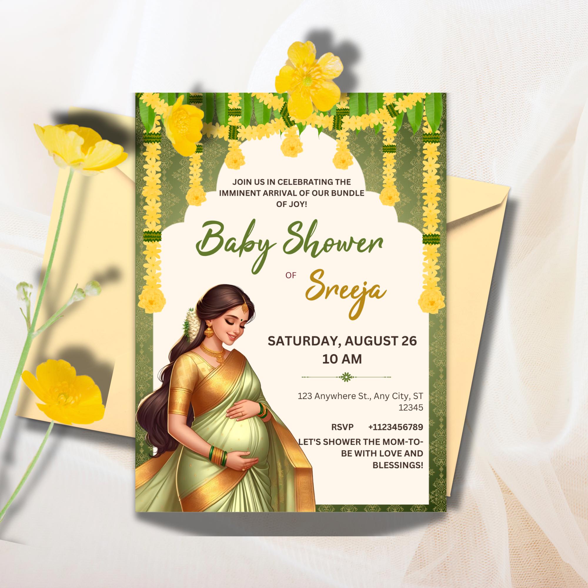 Sreemantham invite for your Indian Baby Shower, Valaikappu or Godh Barai or Seemantham Invitation Cards, Instant Download