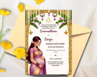 Sreemantham invite for your Indian Baby Shower, Valaikappu or Godh Barai or Seemantham Invitation Cards, Instant Download