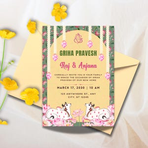 Indian Housewarming Invitation, Customizable Invitation for Indian house warming, Grihapravesh Invites, gruhapravesam invitation