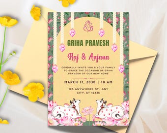 Indian Housewarming Invitation, Customizable Invitation for Indian house warming, Grihapravesh Invites, gruhapravesam invitation