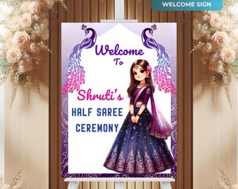 Half Saree Ceremony Welcome Sign, Customizable South Indian Puberty Ceremony or Half Saree Function Welcome Sign, Instant Digital Download