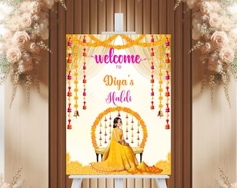 Letrero Haldi para su evento Haldi, letrero de bienvenida Mayun personalizable para decoración Mayoon, letreros Haldi para decoración Haldi