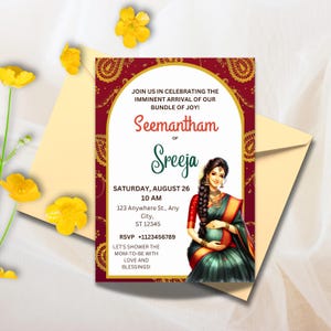 Sreemantham für Ihre indische Babyparty, Valaikappu oder Godh Barai oder Seemantham Einladungskarten einladen, Sofort Download
