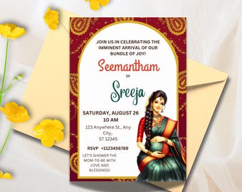 Sreemantham invite for your Indian Baby Shower, Valaikappu or Godh Barai or Seemantham Invitation Cards, Instant Download