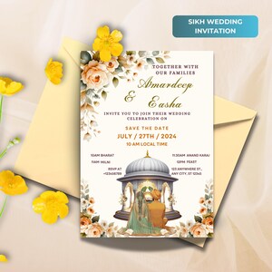 Faire-part de mariage sikh, faire-part de mariage pendjabi personnalisable pour la cérémonie d'Anand Karaj, carte de mariage sikh indien, téléchargement numérique instantané