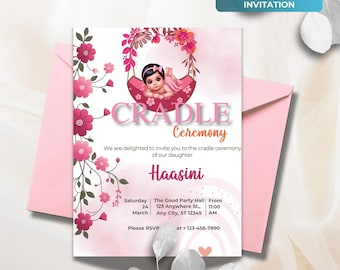 Baby Cradle Ceremony Invitation for Naming Ceremony, Girl Cradle Naming Invites Template, Indian Naming Ceremony, Digital Download