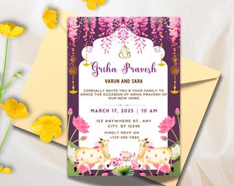 Indian Housewarming Invitation, Customizable Invitation for Indian house warming, Grihapravesh Invites, gruhapravesam invitation