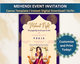 Mehndi Invitation 5x7", Editable Invitation for Mehendi Night, Mehendi Invitation for your Mehendi Ceremony